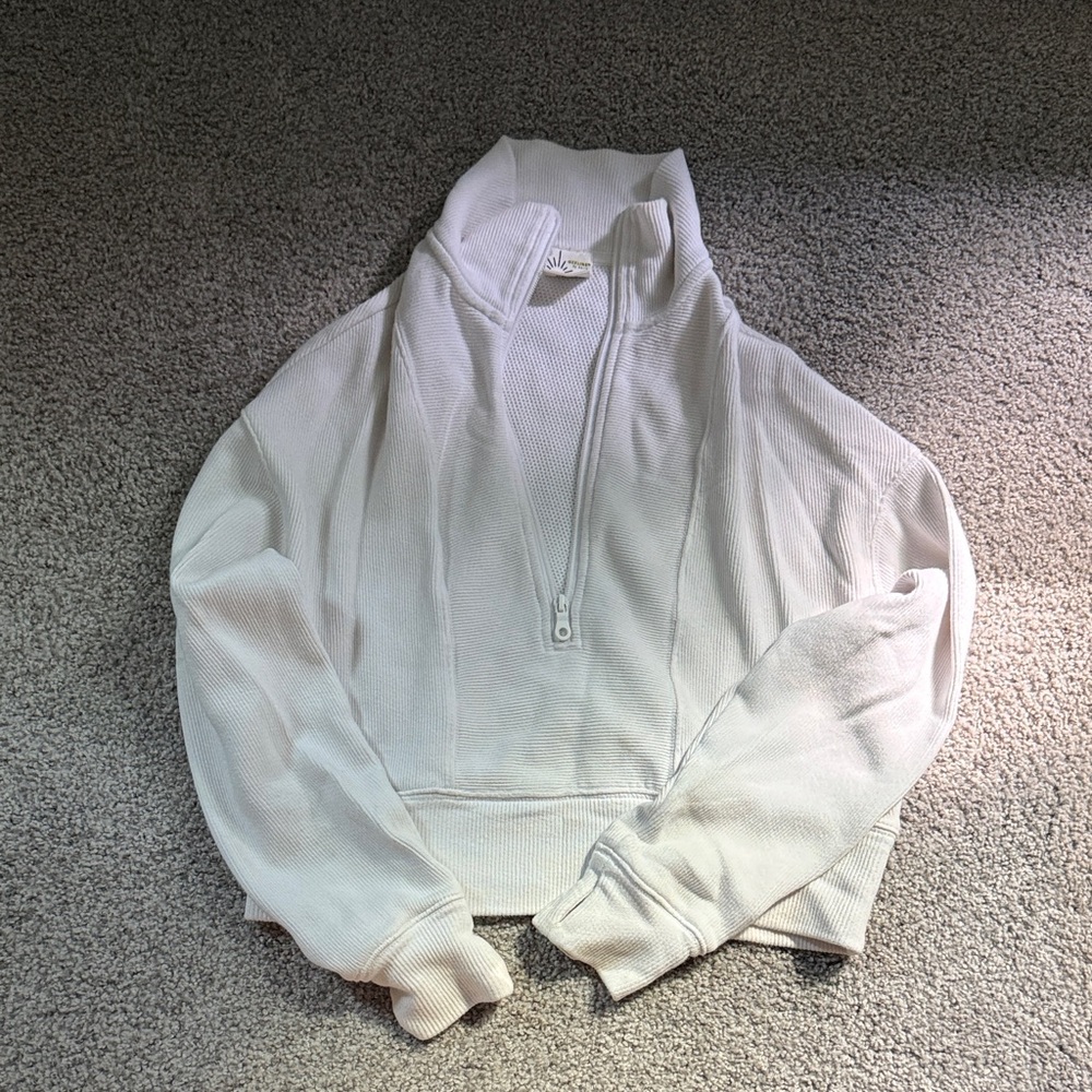 Women's Half-Zip Waffle Knit Pullover Hoodie - White
